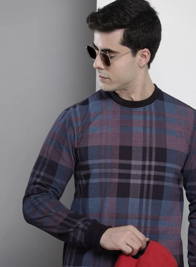 The Indian Garage Co  The Indian Garage Co Men Regular Fit Checked Crew Neck Full Sleeves Sweatshirt  | Best Price UAE