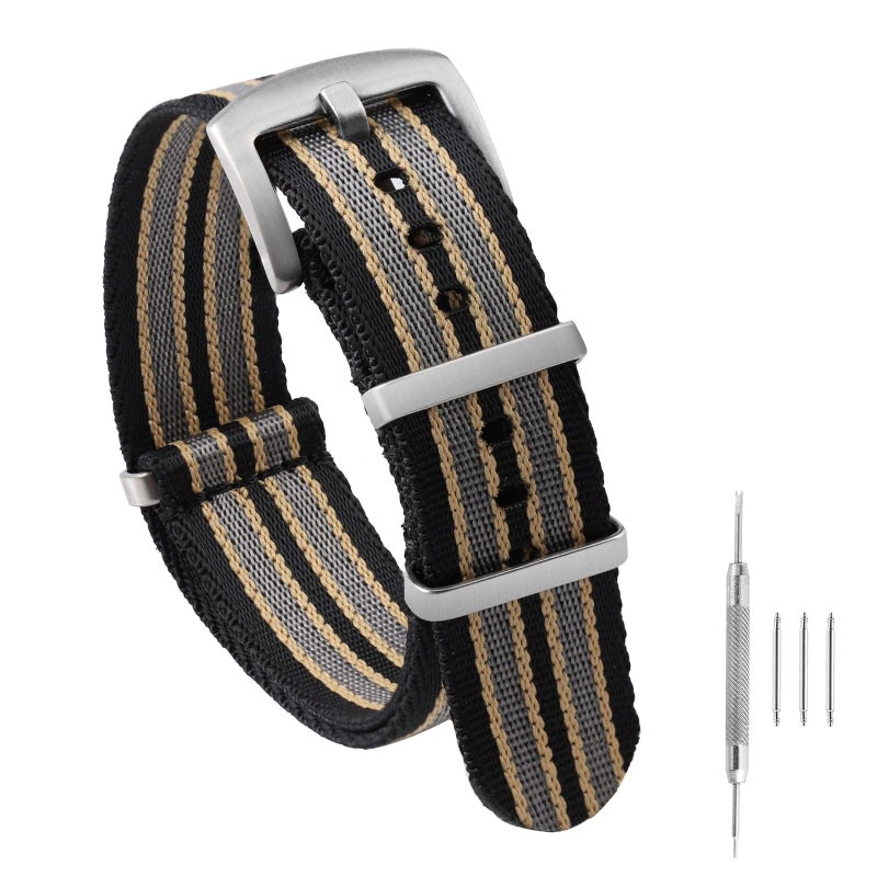 watchdives Nylon Watch Band 18mm 20mm 22mm Multicolor Replacement Watch Straps for Men Women (Black Yellow Gray, 20mm) - Image 1
