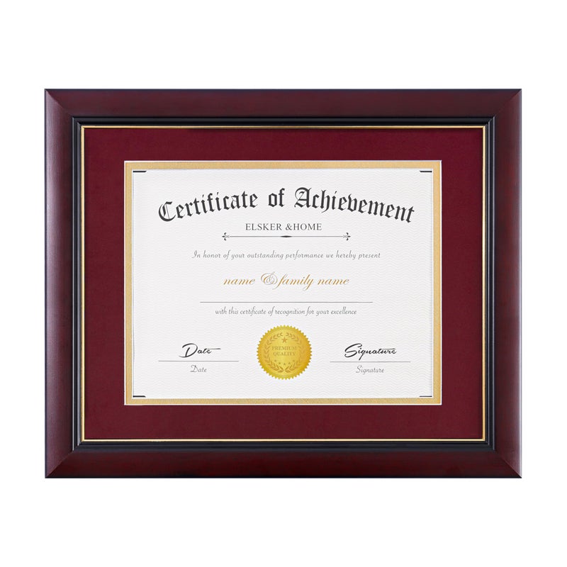 ELSKER&HOME ELSKERHOME 85x11 Certificate Frame  Solid Wood  Wide Molding  Luxury Red Velvet Mat  Semitempered Glass  85x11 Inch with Mat  11x14 Inch Without Mat Velvet MatRed 