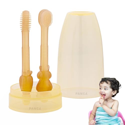 PANCA Baby Tongue Cleaner Set with Storage Box | Soft Silicone Bristle Toothbrush for Oral Care | Baby Teether Cleaning Brush|Infant Oral Hygiene Kit for Newborns & Toddlers,manual,Multi Color,2 Count - Image 1