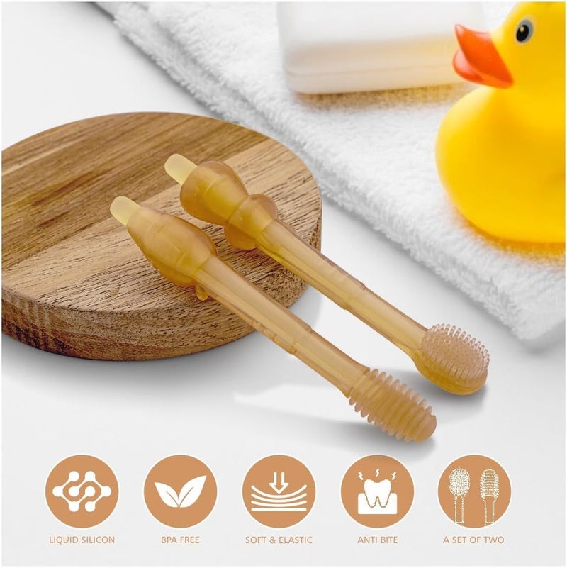 PANCA Baby Tongue Cleaner Set with Storage Box | Soft Silicone Bristle Toothbrush for Oral Care | Baby Teether Cleaning Brush|Infant Oral Hygiene Kit for Newborns & Toddlers,manual,Multi Color,2 Count - Image 2
