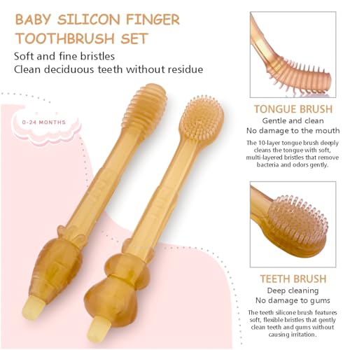 PANCA Baby Tongue Cleaner Set with Storage Box | Soft Silicone Bristle Toothbrush for Oral Care | Baby Teether Cleaning Brush|Infant Oral Hygiene Kit for Newborns & Toddlers,manual,Multi Color,2 Count - Image 4