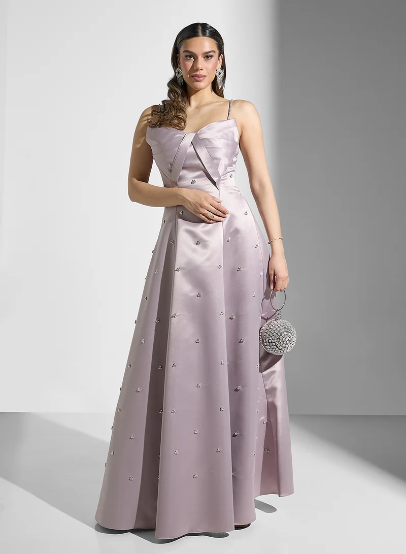 Akadia Fashion Embellished Satin Dress