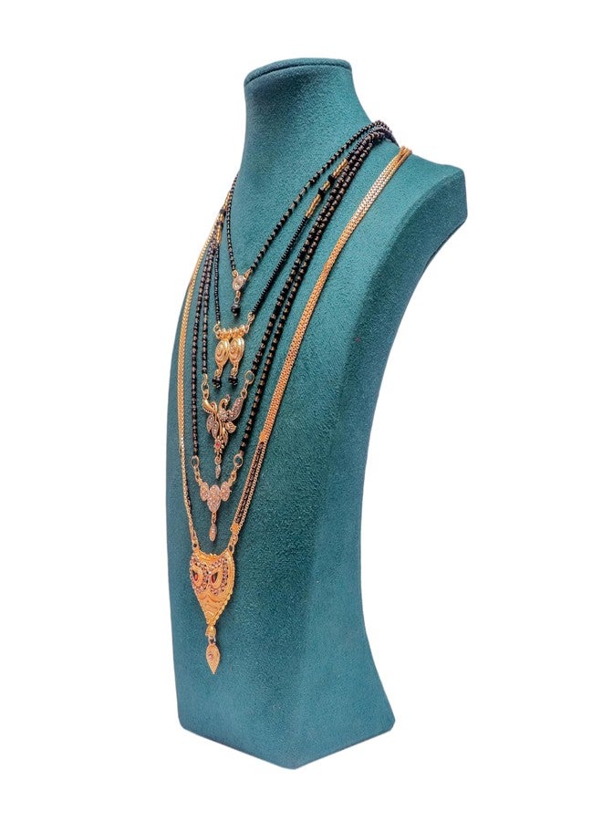 Shivarth Fancy Jewellery Mangalsutra for Women Ladies Girls South Indian Traditional Golden Color Maharashtrian Chain Mangal Sutra Pendant Tanmaniya Black golden Nallapusalu Chains Pack Of 5 - Image 3