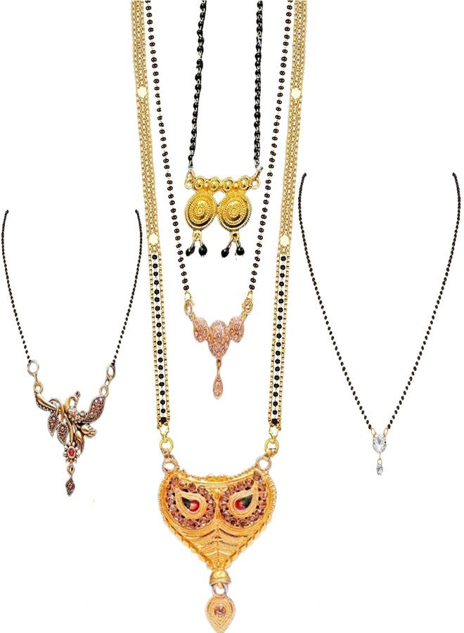 Shivarth Fancy Jewellery Mangalsutra for Women Ladies Girls South Indian Traditional Golden Color Maharashtrian Chain Mangal Sutra Pendant Tanmaniya Black golden Nallapusalu Chains Pack Of 5 - Image 1