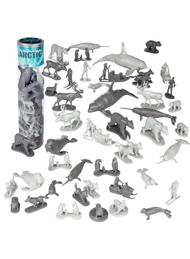 SCS Direct Arctic Animals Action Figures Playset- 48pc Mini Polar Animal Figurines- Wildlife Set Includes Toy Bears, Seals, Penguins, Eskimos & More- Great for Pretend Play, Dioramas, Cake Toppers & Toy Gifts - Image 1