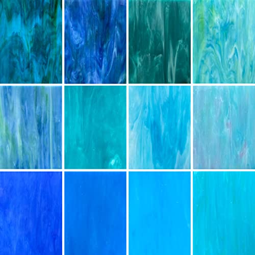 LITMIND 12 Sheets Blue Stained Glass Variety Pack, 4 x 6 Inch Smooth Opaque Art Glass for Mosaic Crafts, DIY Art Projects & Supplies - Image 1