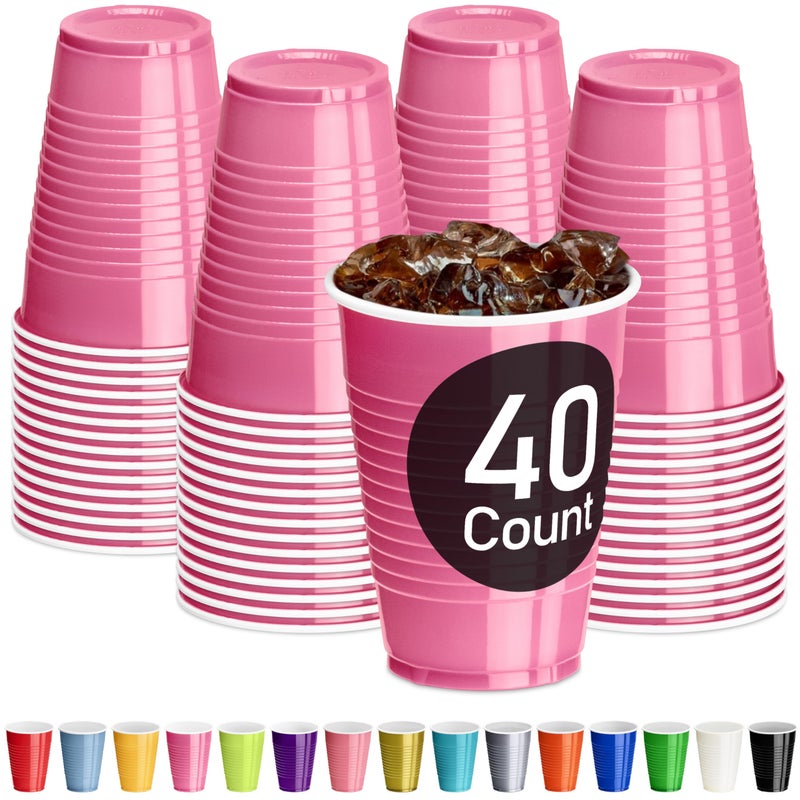 DecorRack Pink Plastic Cups  12 oz Disposable Cups  Reusable Party Supplies (40 Count) - Image 1