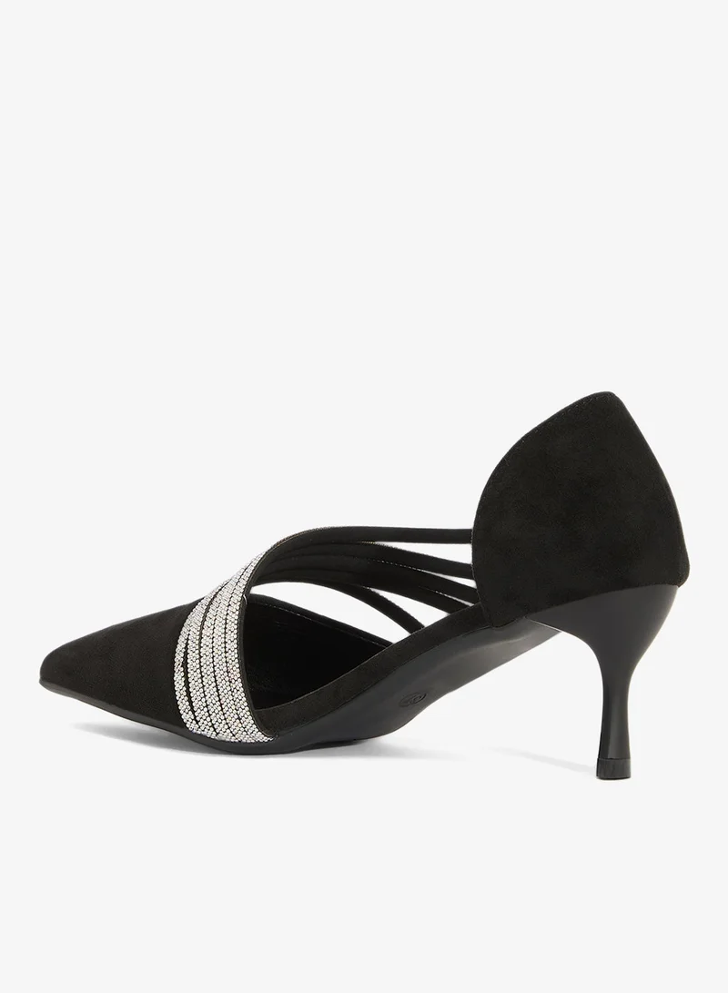 Ella Limited Edition Black Silver Rhinestone Detail High Heel Pumps for Women | Best Price UAE