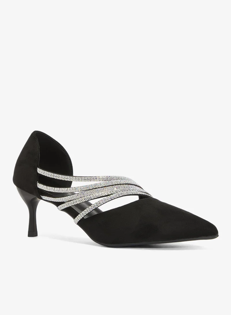 Ella Limited Edition Black Silver Rhinestone Detail High Heel Pumps for Women | Best Price UAE