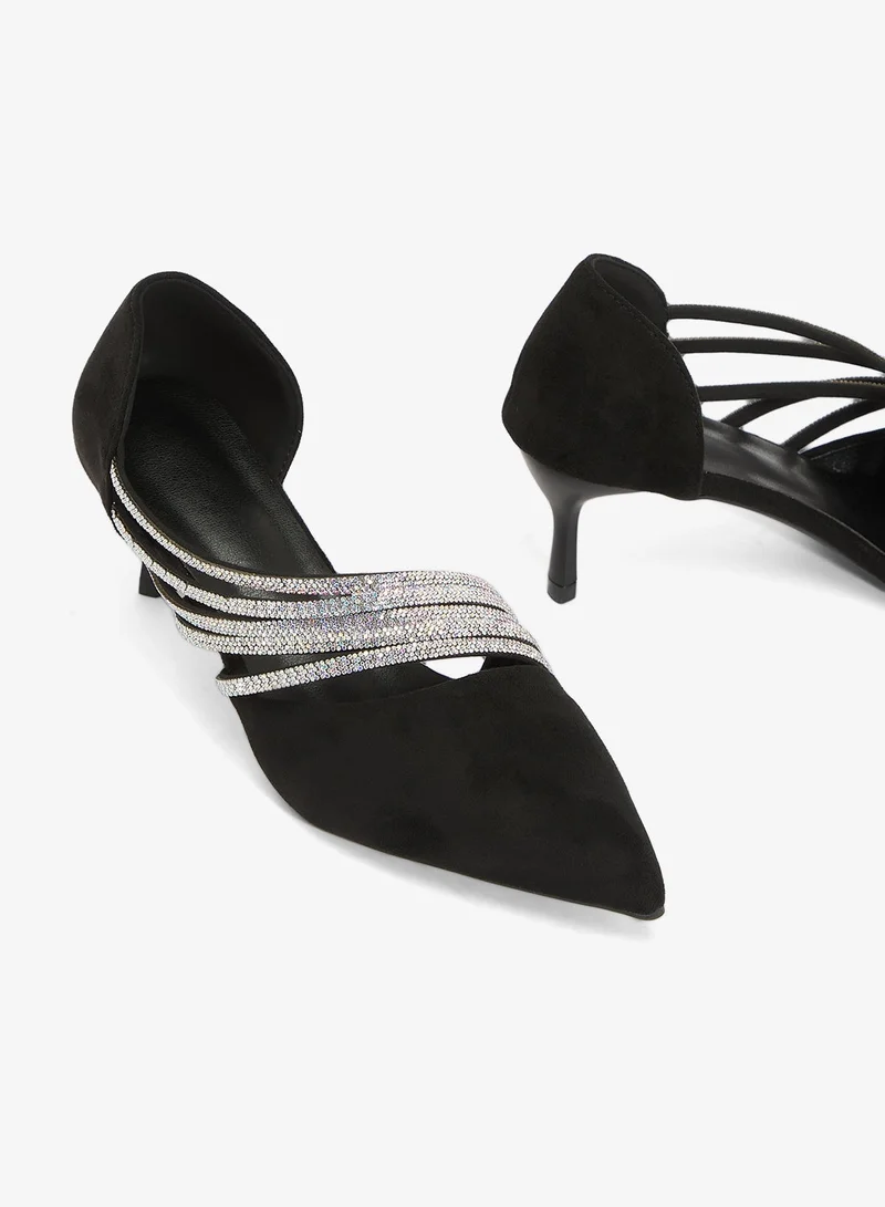 Ella Limited Edition Black Silver Rhinestone Detail High Heel Pumps for Women | Best Price UAE