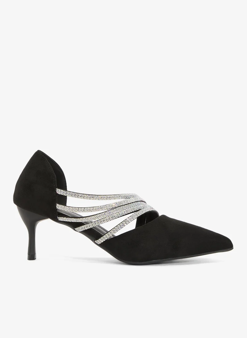 Ella Limited Edition Black Silver Rhinestone Detail High Heel Pumps for Women | Best Price UAE