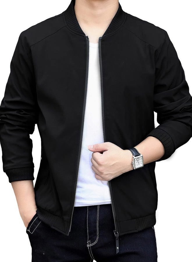 Lentta Men's Slim Fit Lightweight Softshell Bomber Jacket Coat, Black, XL - Image 2