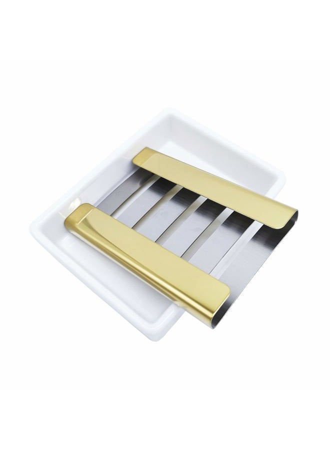 Lofekea Ceramic Soap Dish Gold Stainless Steel Soap Holder for Shower and Bathroom Double Layer Draining Soap Box - Image 3