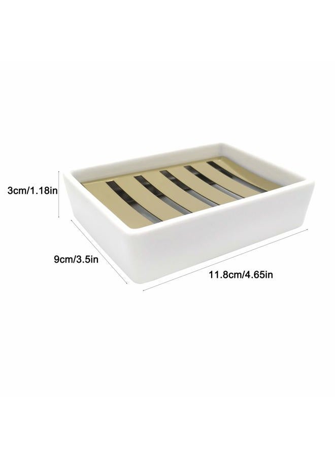 Lofekea Ceramic Soap Dish Gold Stainless Steel Soap Holder for Shower and Bathroom Double Layer Draining Soap Box - Image 5