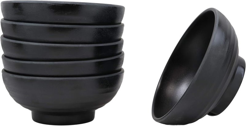 Ebros Gift Ebros Contemporary Round 75 Diameter Matte Black Jade Melamine Ramen Salad Pho Pasta Soup Bowls Pack Of 6 Set For Kitchen Dining Asian Japanese Chinese Cuisine Dinner Bowl Pack Restaurant Supply - Image 1
