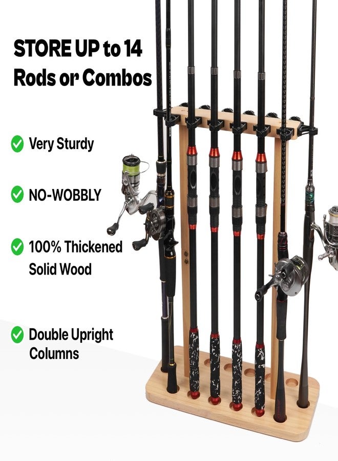 VEYWANE Fishing Rod Storage Racks, 100% Wood Floor Stand Fishing Pole Holders for Garage of 14 Rods or Combos - Image 2