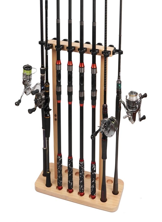 VEYWANE Fishing Rod Storage Racks, 100% Wood Floor Stand Fishing Pole Holders for Garage of 14 Rods or Combos - Image 1