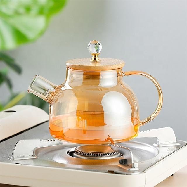 ABSTER Tea Pot Kettle with Lid Glass Kettle Kettle for Tea and Coffee Wooden Lid Glass Teapot Teapot Kettle - Image 5