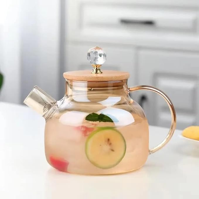 ABSTER Tea Pot Kettle with Lid Glass Kettle Kettle for Tea and Coffee Wooden Lid Glass Teapot Teapot Kettle - Image 1