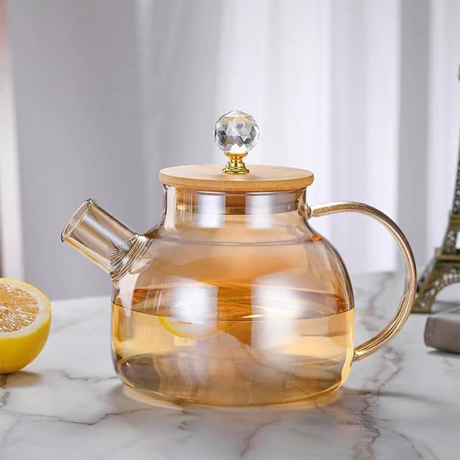 ABSTER Tea Pot Kettle with Lid Glass Kettle Kettle for Tea and Coffee Wooden Lid Glass Teapot Teapot Kettle - Image 3