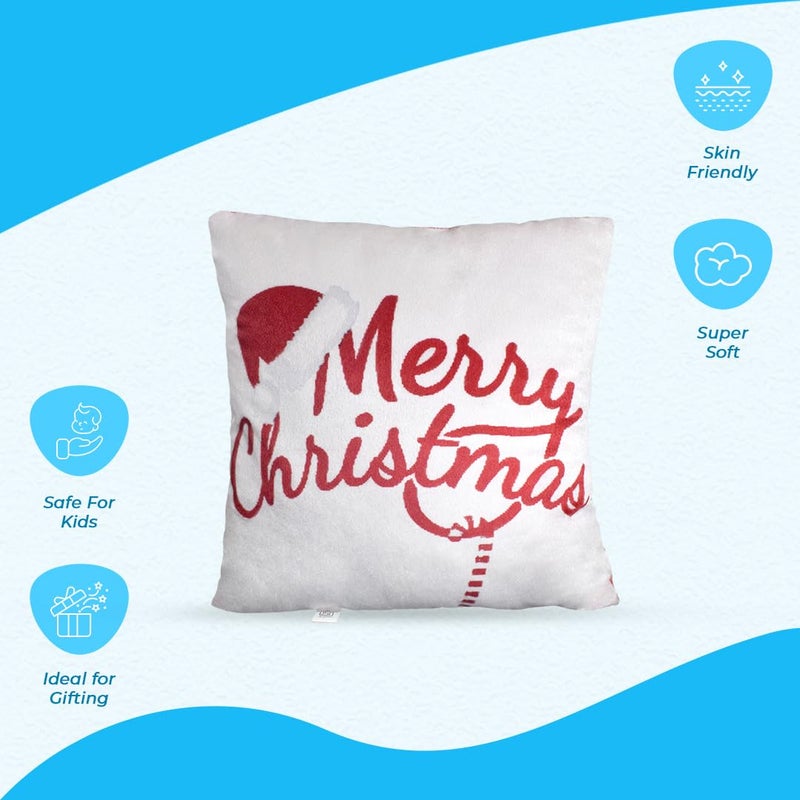 Ultra 14 inch Merry Christmas Soft Premium Plush Cushion Pillow in White | Perfect for Snuggling and Playtime | Animal Toy Birthday | Anniversary | Christmas | Diwali | Home Décor - Image 4