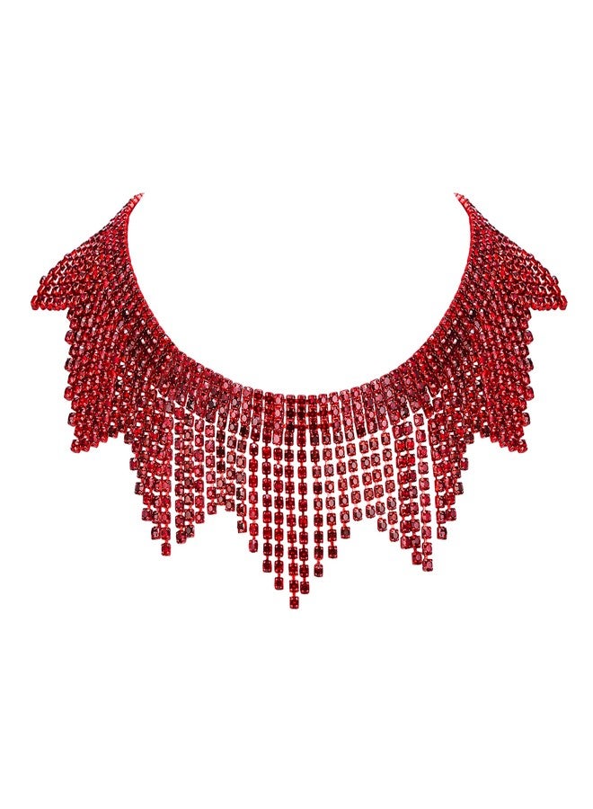 Flyonce Red Rhinestone Choker Necklace for Women, Red-Tone - Image 1