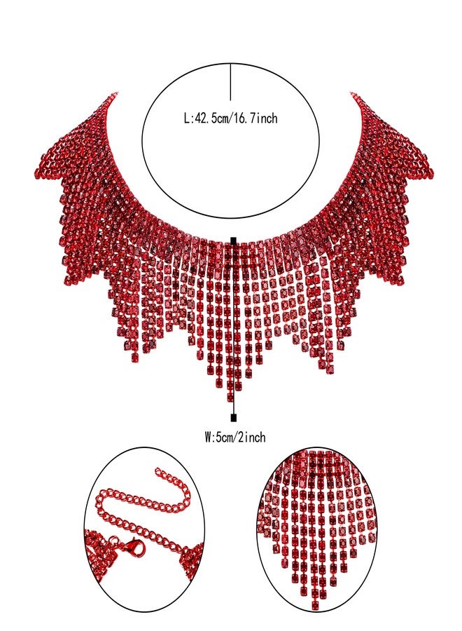 Flyonce Red Rhinestone Choker Necklace for Women, Red-Tone - Image 5