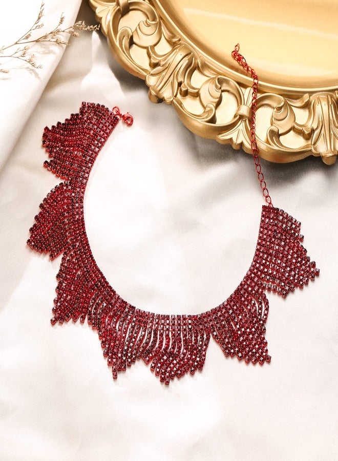 Flyonce Red Rhinestone Choker Necklace for Women, Red-Tone - Image 4
