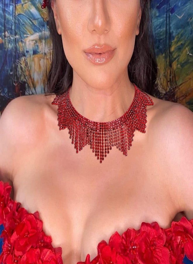 Flyonce Red Rhinestone Choker Necklace for Women, Red-Tone - Image 2