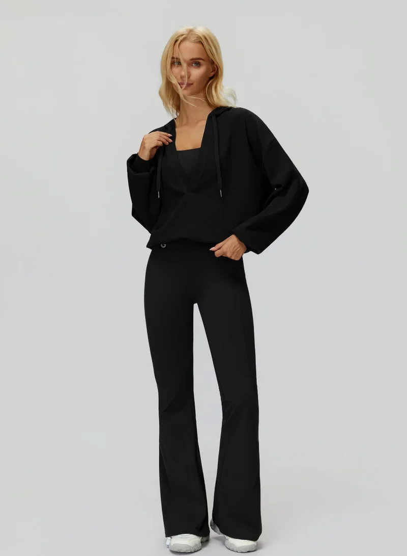 Kawn.yoga Licorice Black V-Neck Light Sweatshirt for Women | Best Price UAE