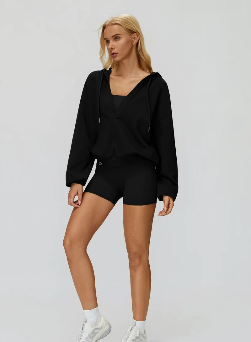 Kawn.yoga Licorice Black V-Neck Light Sweatshirt for Women | Best Price UAE