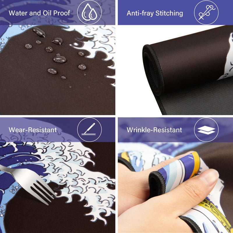 HITIME XVX Japanese Sea Wave Large Mouse Pad for Desk, Desk Mat with Seamed Edges, Waterproof Desk Pad, Gaming Mouse Pad Non-Slip Rubber Base, 31.5x11.8 Inch 3mm Thick Keyboard Pad Computer Mat, Kanagawa - Image 3