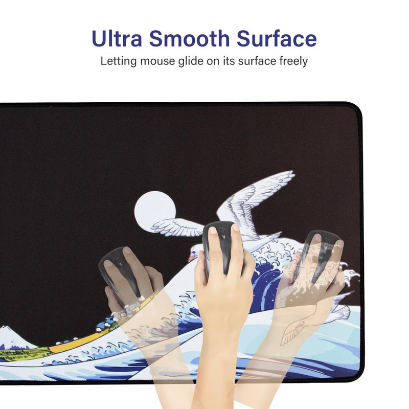 HITIME XVX Japanese Sea Wave Large Mouse Pad for Desk, Desk Mat with Seamed Edges, Waterproof Desk Pad, Gaming Mouse Pad Non-Slip Rubber Base, 31.5x11.8 Inch 3mm Thick Keyboard Pad Computer Mat, Kanagawa - Image 5