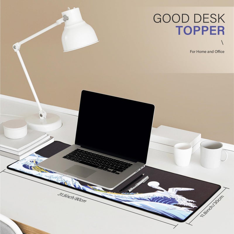 HITIME XVX Japanese Sea Wave Large Mouse Pad for Desk, Desk Mat with Seamed Edges, Waterproof Desk Pad, Gaming Mouse Pad Non-Slip Rubber Base, 31.5x11.8 Inch 3mm Thick Keyboard Pad Computer Mat, Kanagawa - Image 4