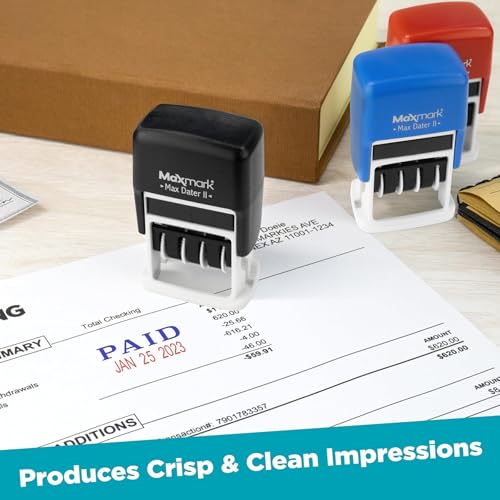 MaxMark Self-Inking Rubber Date Office Stamp with Paid Phrase Blue Ink & Date RED Ink (Max Dater II), 12-Year Band - Image 4