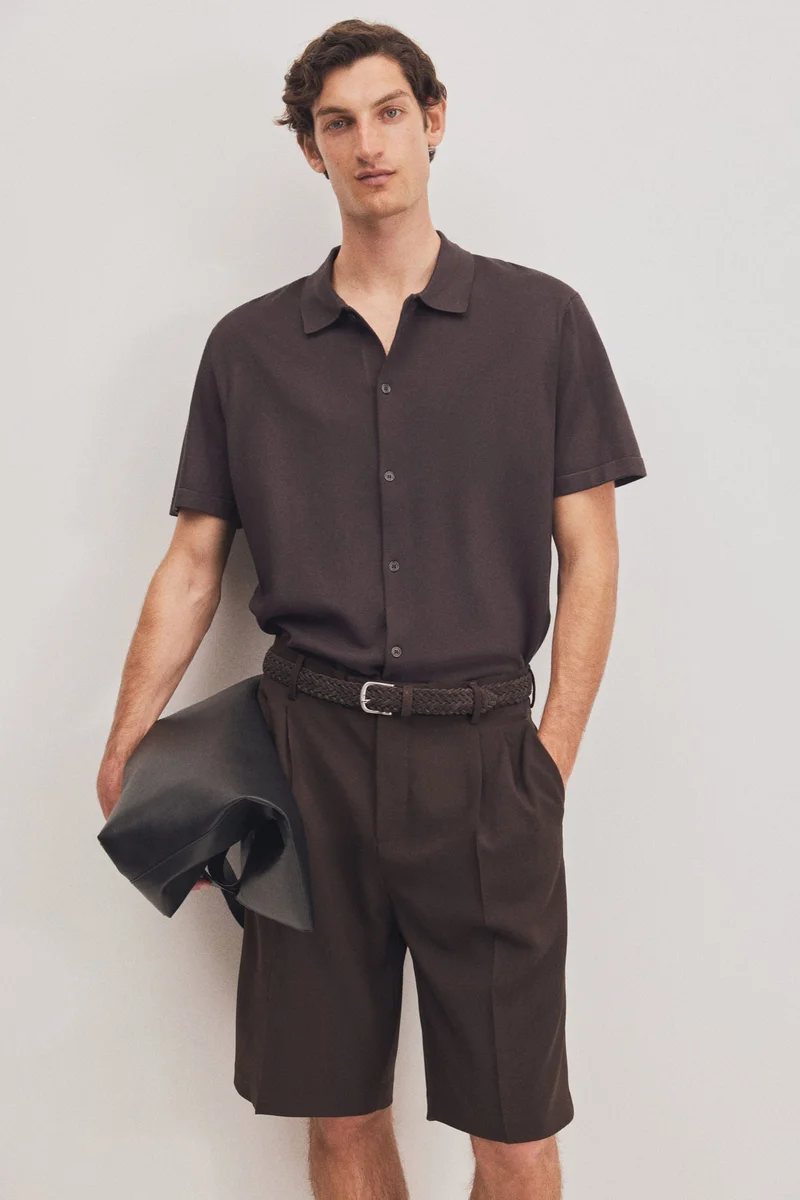 اتش اند ام قميص محبوك بقصة عادية