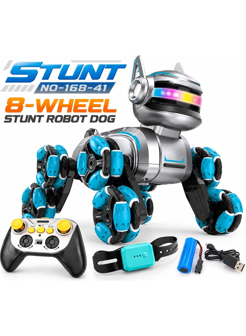 ستانت روبوت الكلب الاستعراضي STUNT NO-168-41 بالتحكم عن بعد – 15 قناة و2.4GHz و8 عجلات مع ساعة تحكم بالإيماءات وموسيقى ورقص وإضاءة LED - Image 2