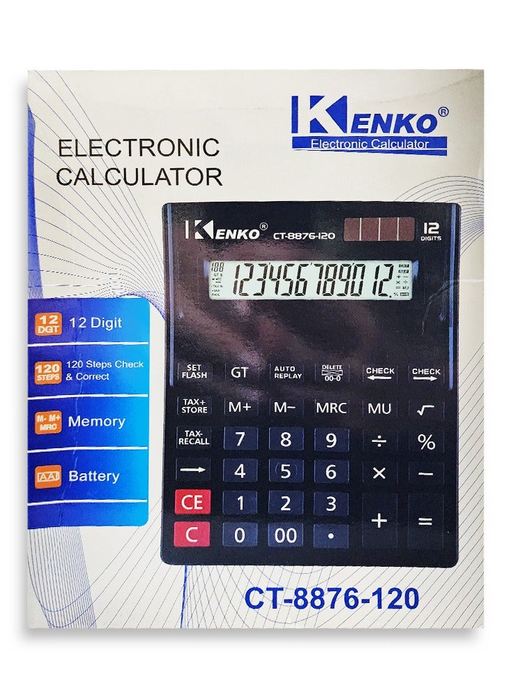Generic Electronic Calculator CT-8876-120 Black , With Large Display , 12 Digit  - Image 3