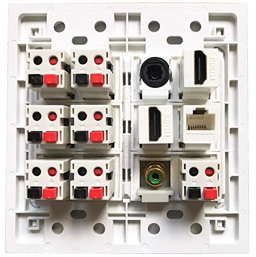 DIYTECH Premium Wall Plate, 7 Speakers, 2 HDMI, 1 Toslink, 1 RCA Subwoofer, 1 Ethernet - 7.1 Config, 2 Gang Screwless - White - Image 2