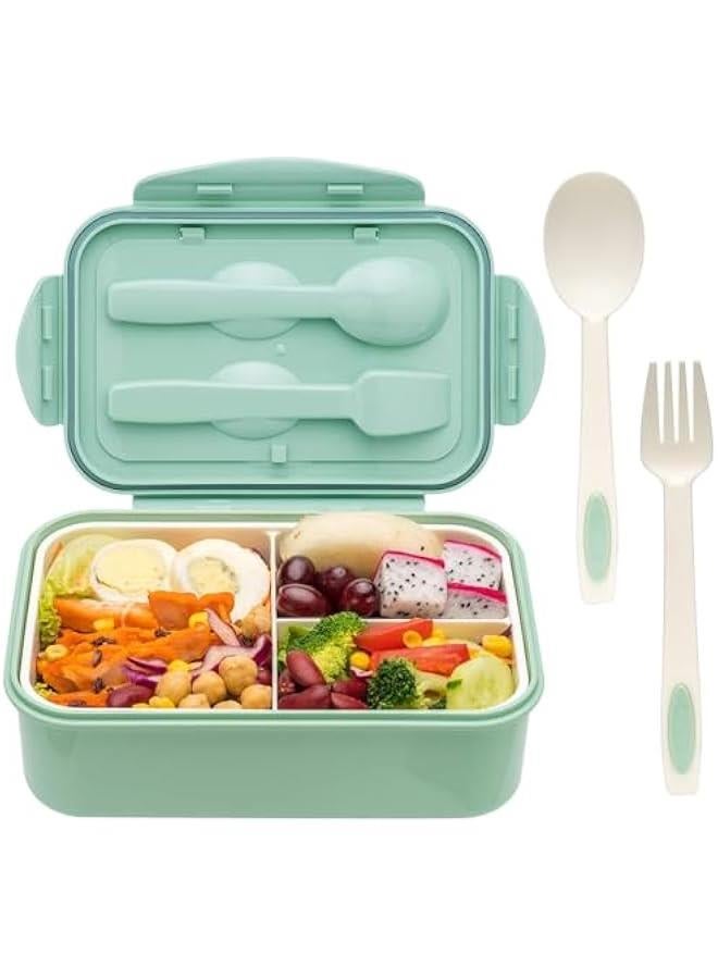 HOOKOR Bento Boxes for Adults - 1400 ML Bento Lunch Box For Kids Childrens With Spoon & Fork - Durable Perfect Size for On-the-Go Meal, BPA-Free and Food-Safe Materials (Green) - Image 1