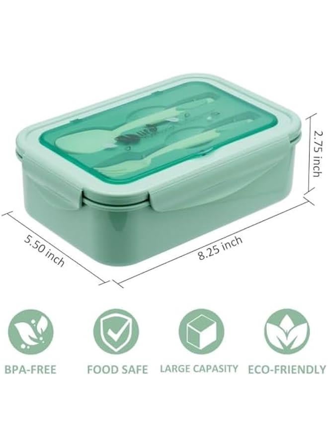 HOOKOR Bento Boxes for Adults - 1400 ML Bento Lunch Box For Kids Childrens With Spoon & Fork - Durable Perfect Size for On-the-Go Meal, BPA-Free and Food-Safe Materials (Green) - Image 3