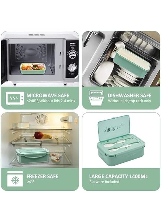 HOOKOR Bento Boxes for Adults - 1400 ML Bento Lunch Box For Kids Childrens With Spoon & Fork - Durable Perfect Size for On-the-Go Meal, BPA-Free and Food-Safe Materials (Green) - Image 4