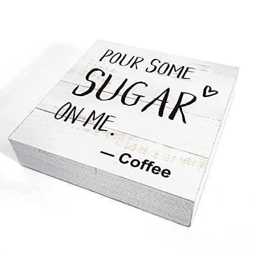 HDKY Coffee Wood Box Sign Kitchen Home Decor, Rustic Funny Pour Some Sugar on Me Wooden Box Sign Block Plaque for Wall Tabletop Desk Decoration Coffee Lover Gift - Image 3