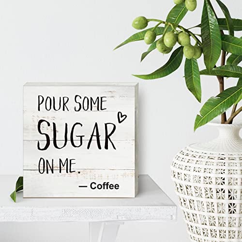HDKY Coffee Wood Box Sign Kitchen Home Decor, Rustic Funny Pour Some Sugar on Me Wooden Box Sign Block Plaque for Wall Tabletop Desk Decoration Coffee Lover Gift - Image 4