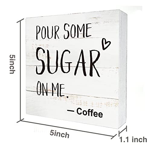 HDKY Coffee Wood Box Sign Kitchen Home Decor, Rustic Funny Pour Some Sugar on Me Wooden Box Sign Block Plaque for Wall Tabletop Desk Decoration Coffee Lover Gift - Image 2