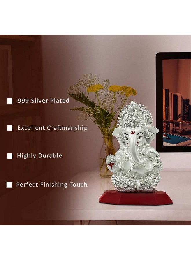 DIVINITI Ganesha Idol for Home Decor Showpiece 999 Silver Plated Statue of Lord Ganesha for Tabletop Ganesh Ji Murti for Puja Room, Festival Gift Ganpati Figurine for Prosperity, Good Luck (10X7CM) - Image 3