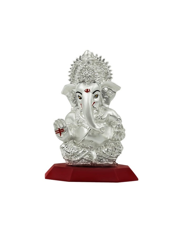 DIVINITI Ganesha Idol for Home Decor Showpiece 999 Silver Plated Statue of Lord Ganesha for Tabletop Ganesh Ji Murti for Puja Room, Festival Gift Ganpati Figurine for Prosperity, Good Luck (10X7CM) - Image 1