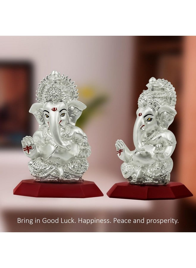 DIVINITI Ganesha Idol for Home Decor Showpiece 999 Silver Plated Statue of Lord Ganesha for Tabletop Ganesh Ji Murti for Puja Room, Festival Gift Ganpati Figurine for Prosperity, Good Luck (10X7CM) - Image 4