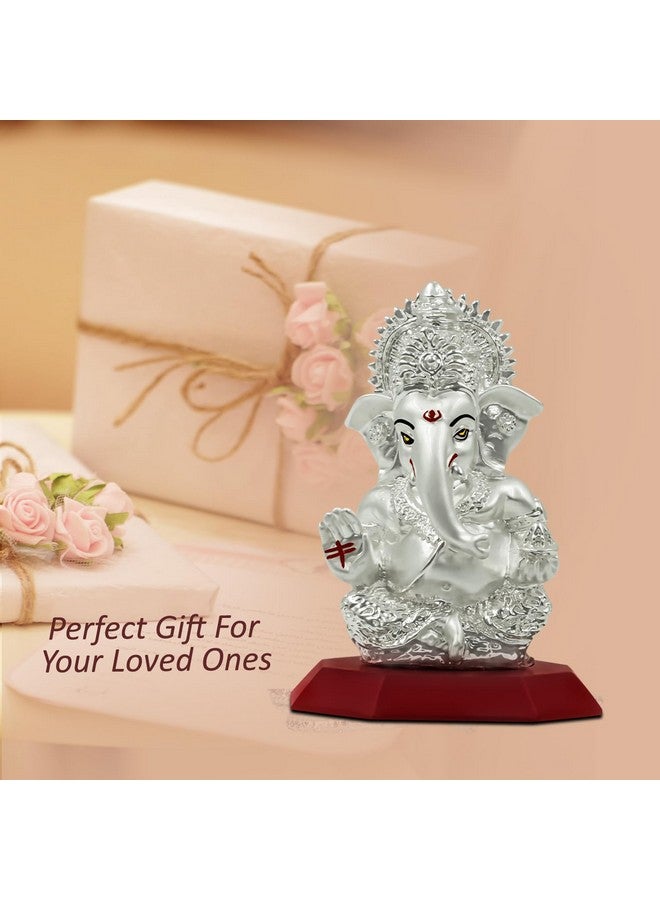 DIVINITI Ganesha Idol for Home Decor Showpiece 999 Silver Plated Statue of Lord Ganesha for Tabletop Ganesh Ji Murti for Puja Room, Festival Gift Ganpati Figurine for Prosperity, Good Luck (10X7CM) - Image 5